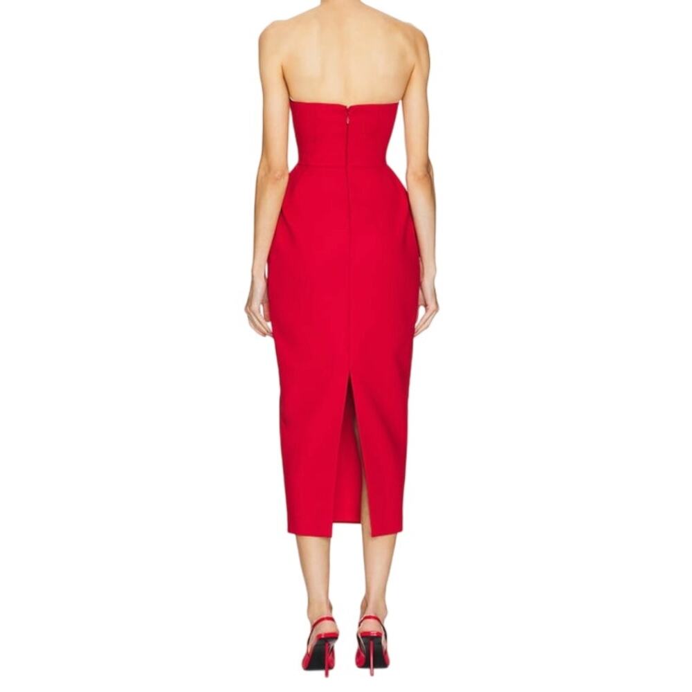 Helsa The S Curve Dress With Bow in Lipstick Red, Size XS - Picture 3 of 9